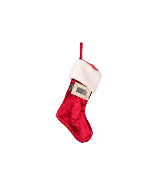 Burgundy Velour Santa Belt Stocking With White Cuff