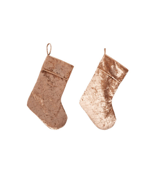 Champagne Velour Stocking With Glitter Snowflake Assorted