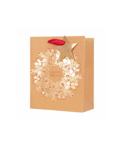 Medium Kraft Gift Bag With Wreath Print 17.8x23x9.8cm