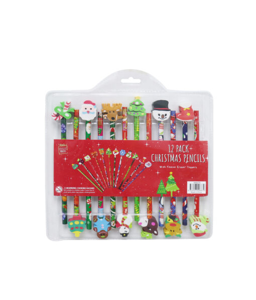 Christmas Pencils / Erasers Set 12pc