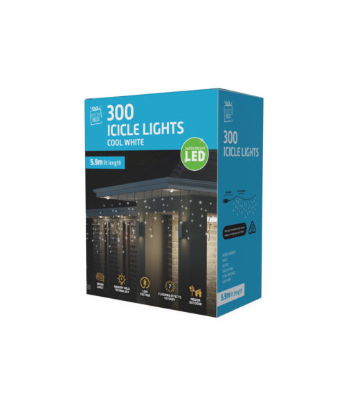 White 300 Led Icicles Flashing Lights