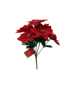 Poinsettia Bunch Flocked 7 Head 30cm