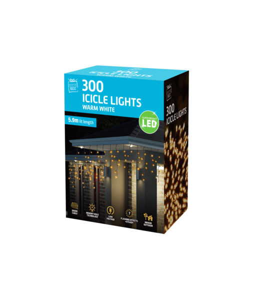 Warm White 300 Led Icicles Flashing Lights