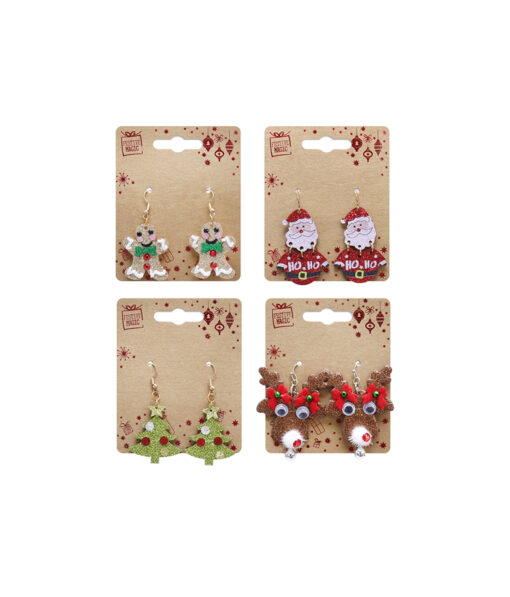 Novelty Glitter Christmas Earrings Assorted