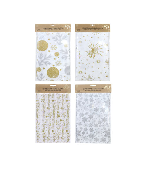 Peva Gold / Silver Printed Tablecloth Assorted 130x180cm