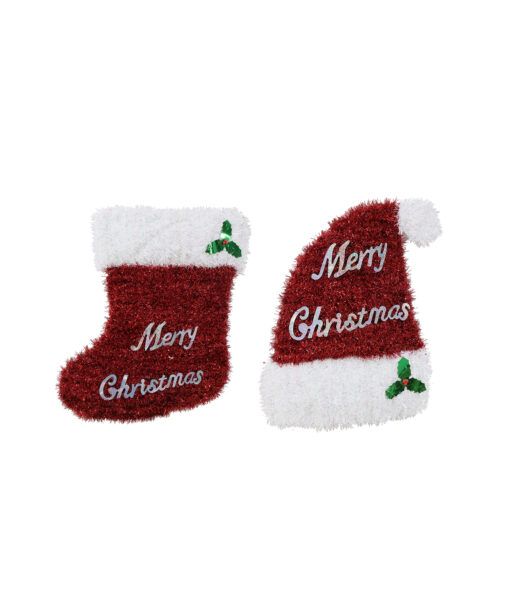 Hat/Stocking Tinsel Plaque Decoration Assorted