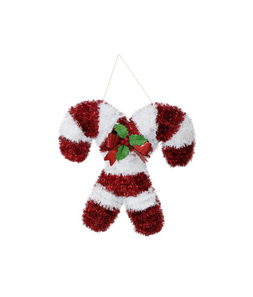 Cross Candy Cane Tinsel Plaque