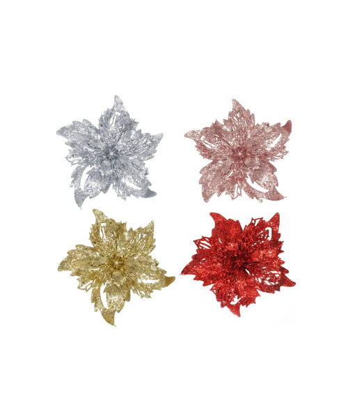 Glitter Poinsettia Clip Assorted