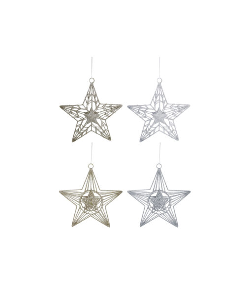 Hanging Metal Glitter Star Assorted 20cm