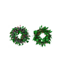 Tinsel Holly Berry Wreath Assorted 32cm