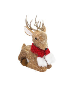 Sisal Sitting Reindeer Red Scarf 31cm