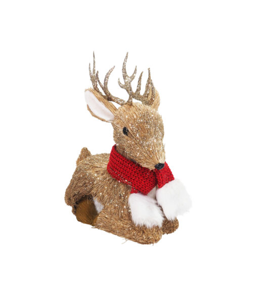 Sisal Sitting Reindeer Red Scarf 31cm