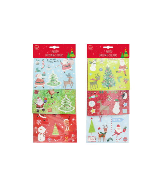 Christmas Stickers 3 Sheets Assorted