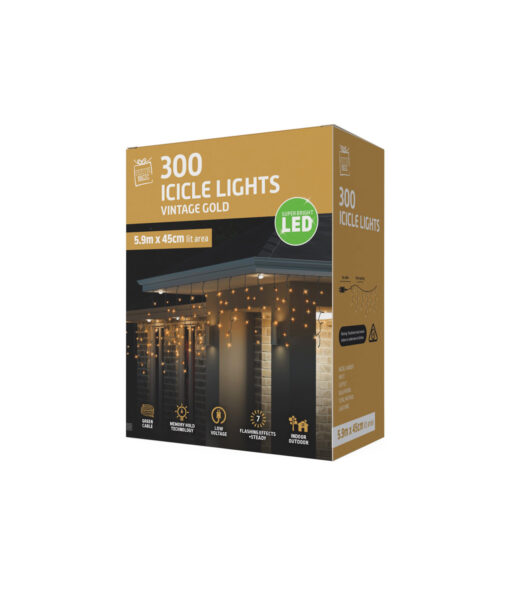 Vintage Gold 300 Led Icicles Flashing Lights