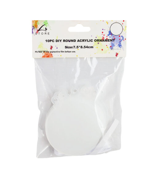 DIY Blank Round Acrylic Ornament 7.5 x 8.45cm 10pc