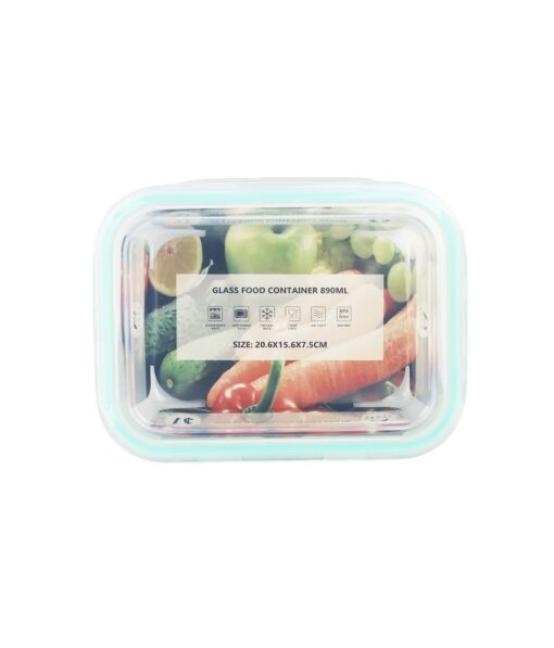 Glass Storage Container With Plastic Snap Lid 890ml 20.6x15.6x7.5cm