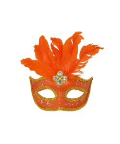 Neon Orange Half Mask With Feather