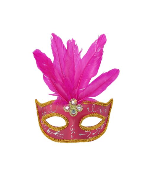 Neon Pink Half Mask With Feather