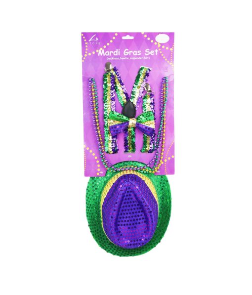 Mardi Gras Set - Necklace, Bowtie, Suspender, and Hat