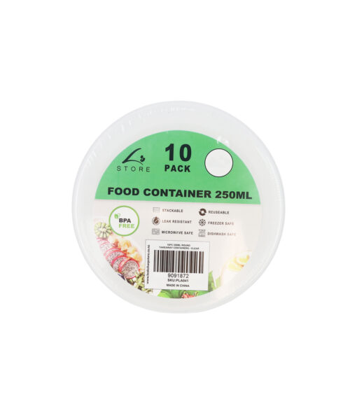 Clear PP Plastic Round Food Container 10pc 250ml