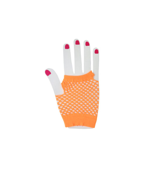 Neon Orange Fishnet Short Gloves