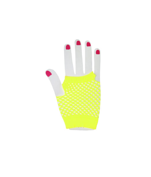 Neon Yellow Fishnet Short Gloves