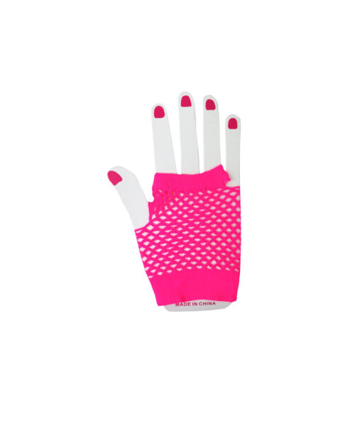 Neon Pink Fishnet Short Gloves