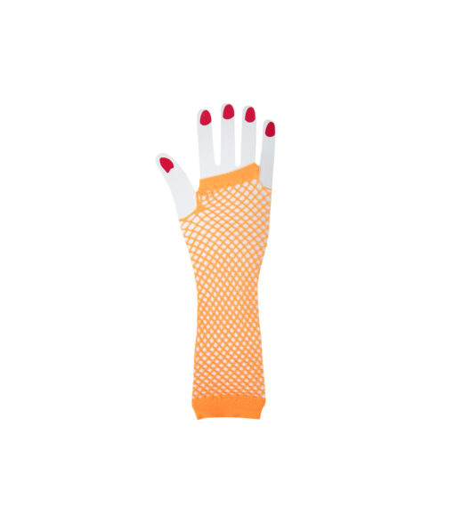 Neon Orange Fishnet Long Gloves