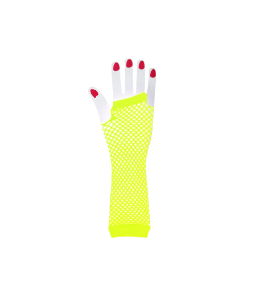 Neon Yellow Fishnet Long Gloves