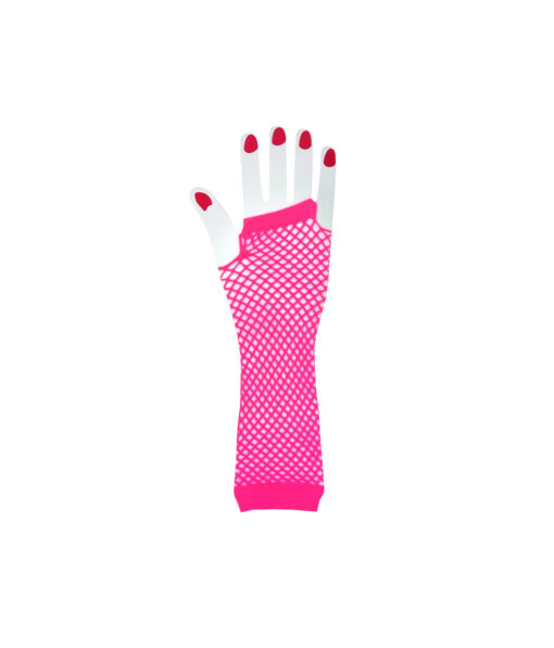 Neon Pink Fishnet Long Gloves