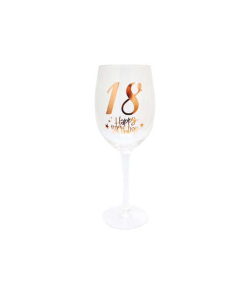 18 Happy Birthday Clear Stem Wine Glass