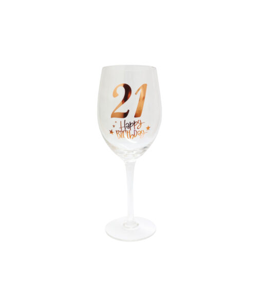 21 Happy Birthday Clear Stem Wine Glass