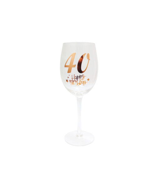 40 Happy Birthday Clear Stem Wine Glass