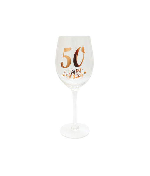 50 Happy Birthday Clear Stem Wine Glass