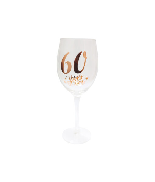 60 Happy Birthday Clear Stem Wine Glass