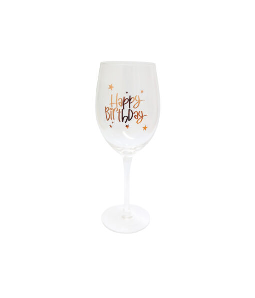 Happy Birthday Clear Stem Wine Glass