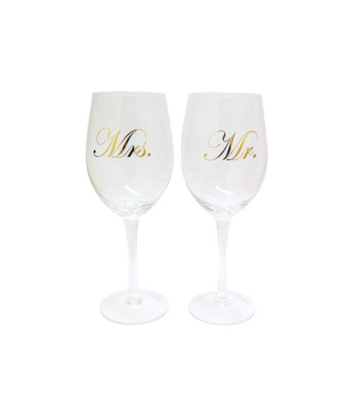 Mr & Mrs Clear Stem Wine Glass Set