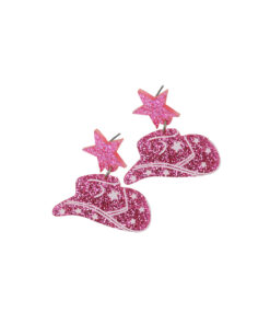 Glitter Pink Hat Earrings 4 x 4cm