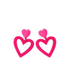 Neon Pink Heart Earrings 4.5 x 3.5cm