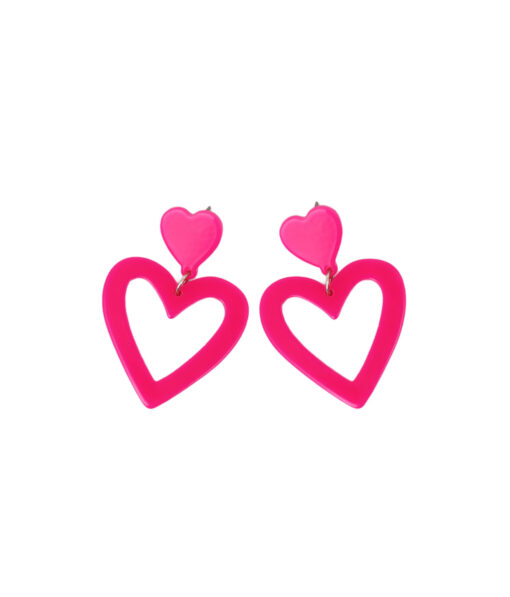 Neon Pink Heart Earrings 4.5 x 3.5cm