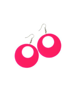 Neon Pink Circle Earrings 7 x 5cm