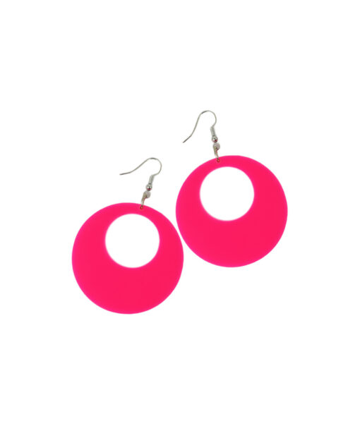 Neon Pink Circle Earrings 7 x 5cm