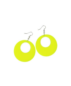 Neon Yellow Circle Earrings 7 x 5cm