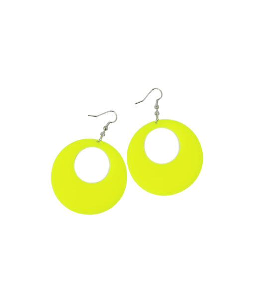 Neon Yellow Circle Earrings 7 x 5cm