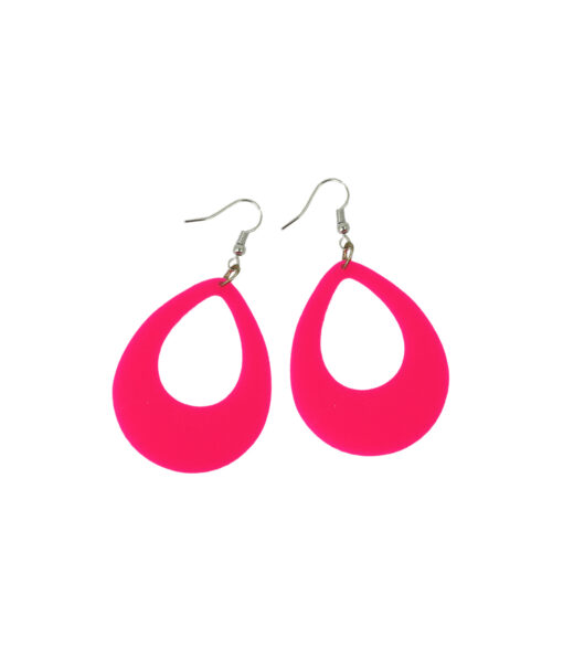 Neon Pink Oval Earrings 6.5 x 3.8cm