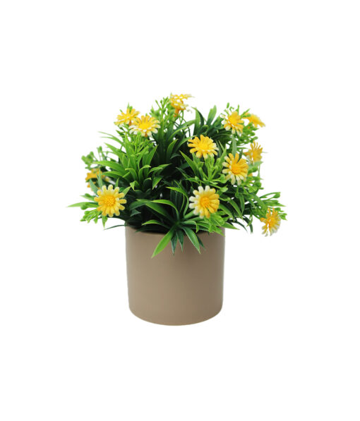 Yellow Artificial Daisy with Grey Pot 8.5 x 8.5 x 18cm