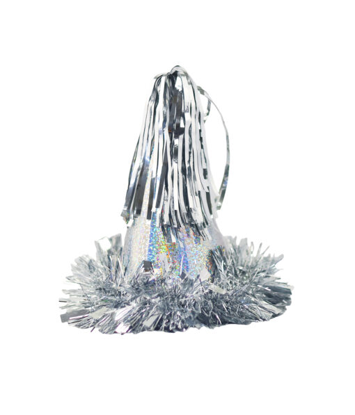 Silver Laser Party Paper Hat With Tassel