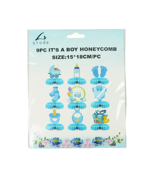 IT'S A Boy Honeycomb Decorations 15x18cm 9PC