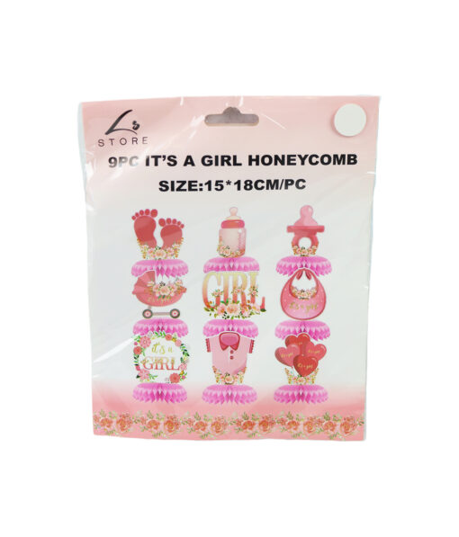 IT'S A GIRL Honeycomb Decorations 15x18cm 9PC