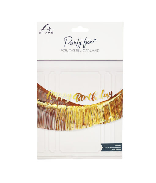 Gold Happy Birthday Foil Tassels Banner